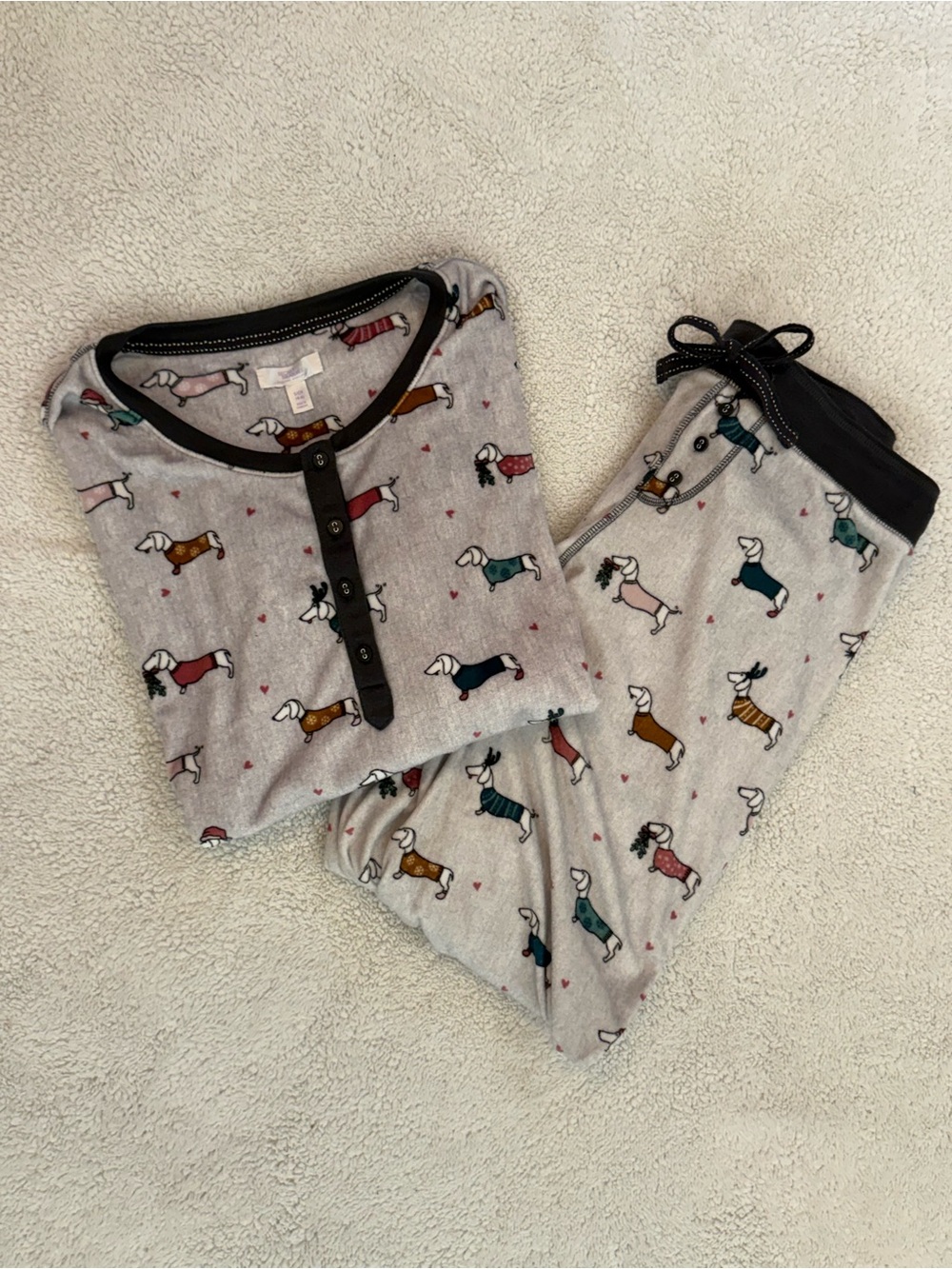 Secret Treasures Grey Dachshund Holiday Print Pajama Set